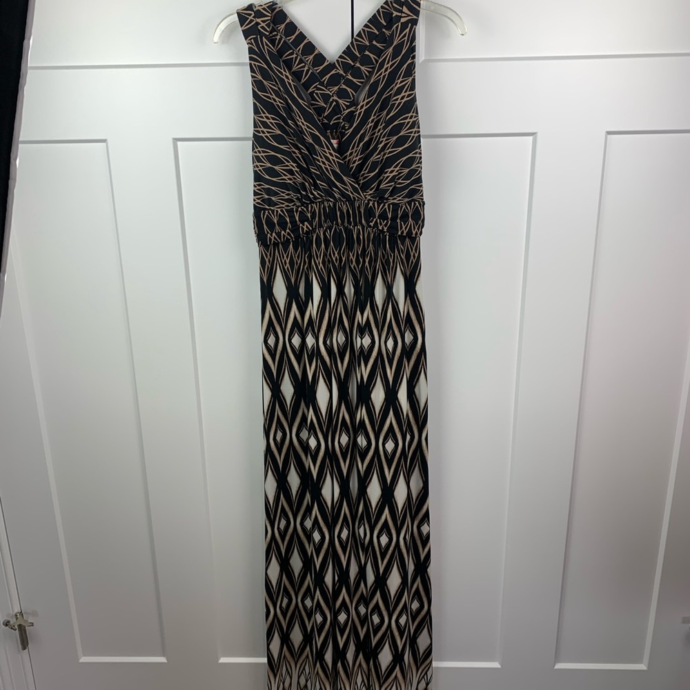 COPY - Soma maxi dress XS black brown white diamond print cross back shelf …